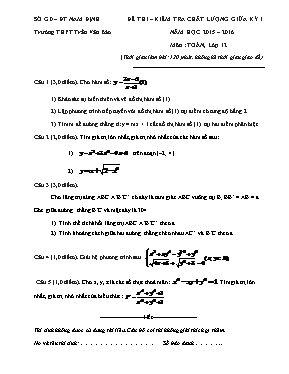 Đề thi  Kiểm tra chất lượng giữa kỳ 1 năm học 2015  2016 môn Toán, lớp 12